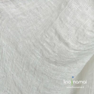 Baltas permatomas lininis audinys su ažūriniais rombais, skalbtas - Lino Namai
