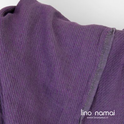 Lino audinys violetiniais dryžiais skalbtas tinka drabužiams, namų tekstilei siūti
