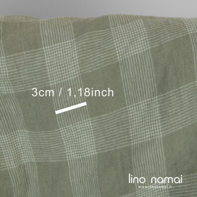 Lininis audinys žaliais langeliais skalbtas tinka drabužiams ir namų tekstilei siūti