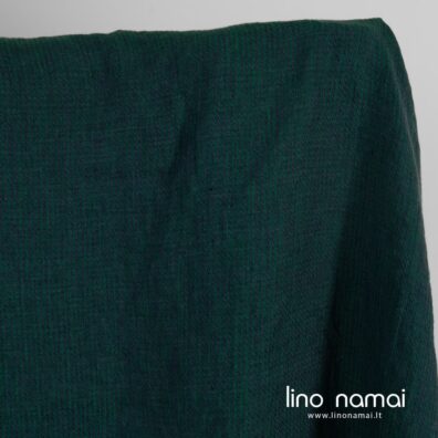 Lininis audinys mėlynai-žaliai raštuotas skalbtas minkštas švelnus