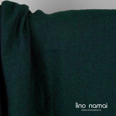 Lininis audinys mėlynai-žaliai raštuotas skalbtas tinka drabužiams ir namų tekstilei siūti