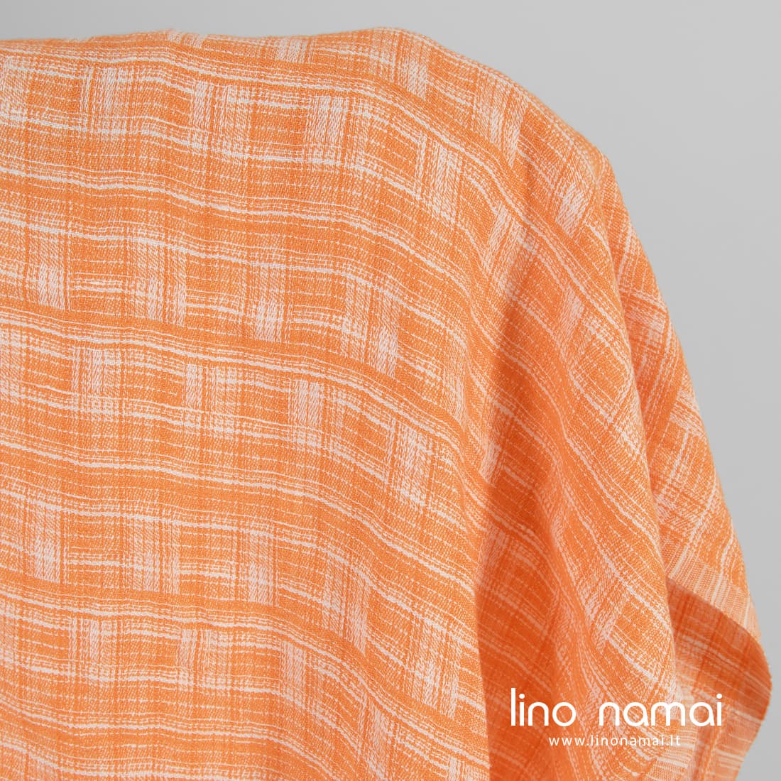 Lininis audinys oranžinis žakardinis skalbtas minkštas švelnus