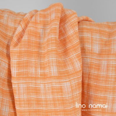 Lininis audinys oranžinis žakardinis skalbtas tinka drabužiams ir namų tekstilei siūti