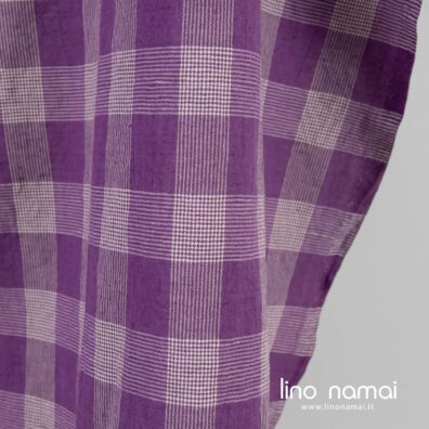 Puslininis audinys violetinis languotas skalbtas tinka drabužiams ir namų tekstilei siūti