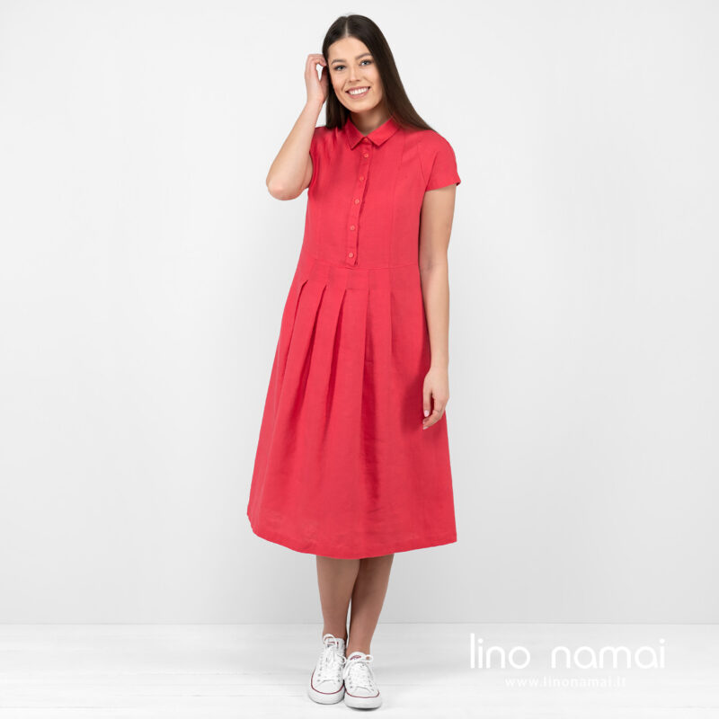 Lininė avietinė suknelė.