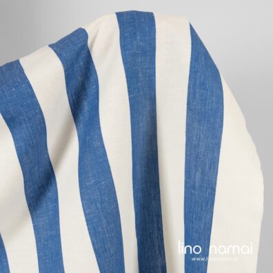 Lino - medvilnės audinys mėlynai baltai dryžuotas