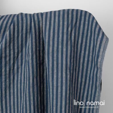 Lininis audinys mėlynais ir rusvais dryžiais skalbtas minkštas švelnus