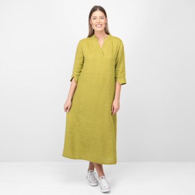 Lininė gelsvai žalia suknelė