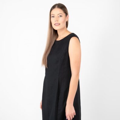Lininė juoda suknelė be rankovių