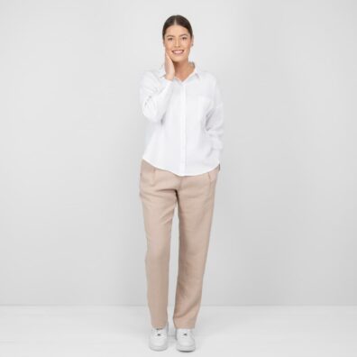 Lininė balta palaidinė, oversize marškinių tipo