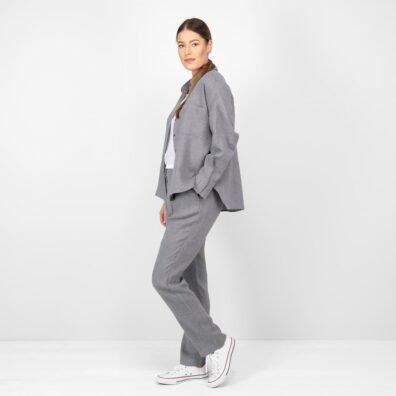 Lininė tamsiai pilka palaidinė oversize marškinių tipo