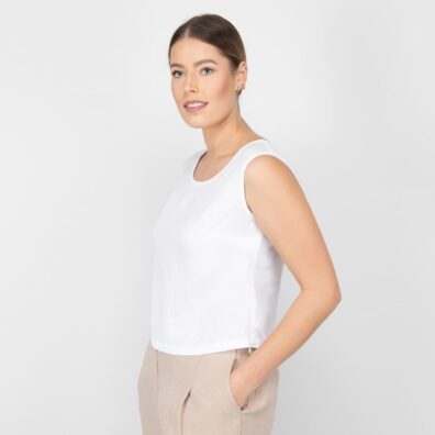 Lininė balta palaidinė su užtrauktuku šone