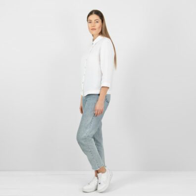 Lininė balta palaidinė su 3/4 rankovėmis