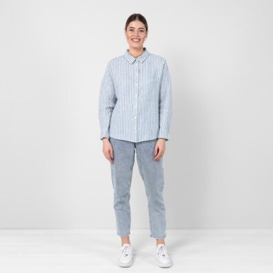 ODILE lininė mėlynai dryžuota palaidinė oversize marškinių tipo